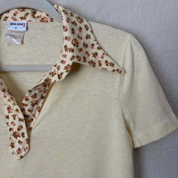 Vintage 70's Retro Ditsy Floral Printed Wide Collar Polo Shirt - Picture 2 of 11